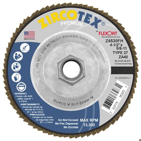 Flexovit FLAP DISC ZIRCOTEX 4-1/2 in X5/8-11 Z4530FH